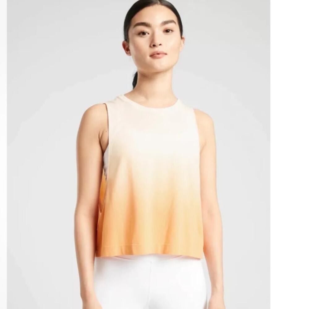 Athleta Mineral Wash Ombre Fade Cropped Tank Top Creamsicle M